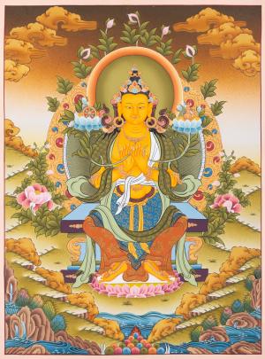 Maitreya Buddha Original Hand-Painted Thangka | Wall Hanging Meditation Canvas Art